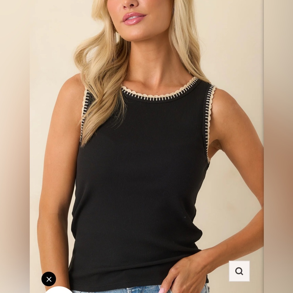 Z-Supply whip stitch Black Sleeveless Top with Cream Trim
